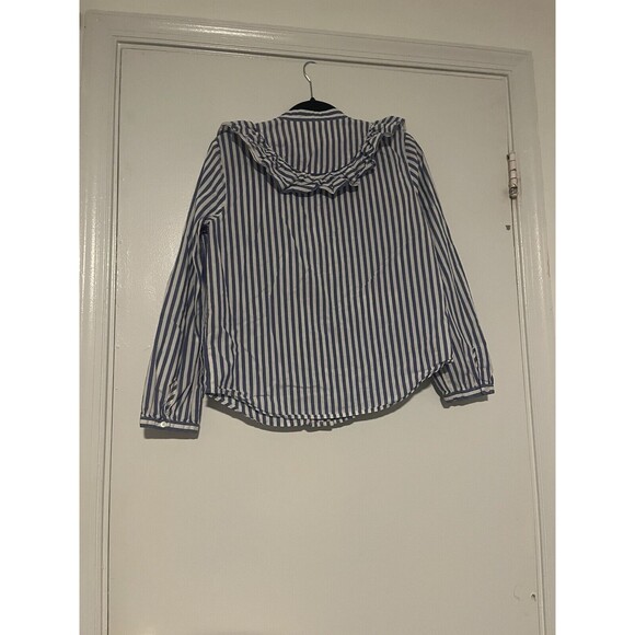 Madewell Whitney Striped Ruffle Blouse M Blue White - Picture 6 of 11